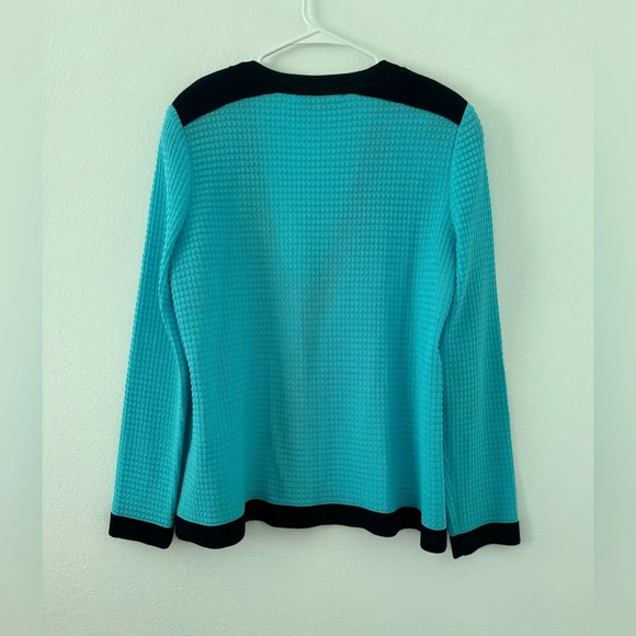 Exclusively Misook Turquoise Waffle Knit One Button Cardigan Black Trim XL SPOT - Picture 2 of 10